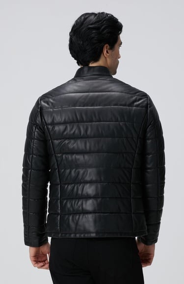  Network Erkek Siyah Kapitoneli Deri Mont