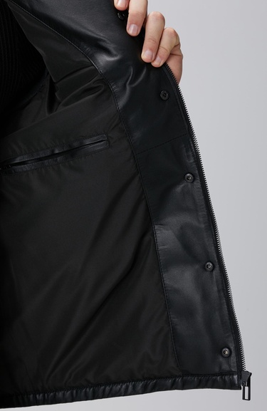  Network Erkek Siyah Kapitoneli Deri Mont