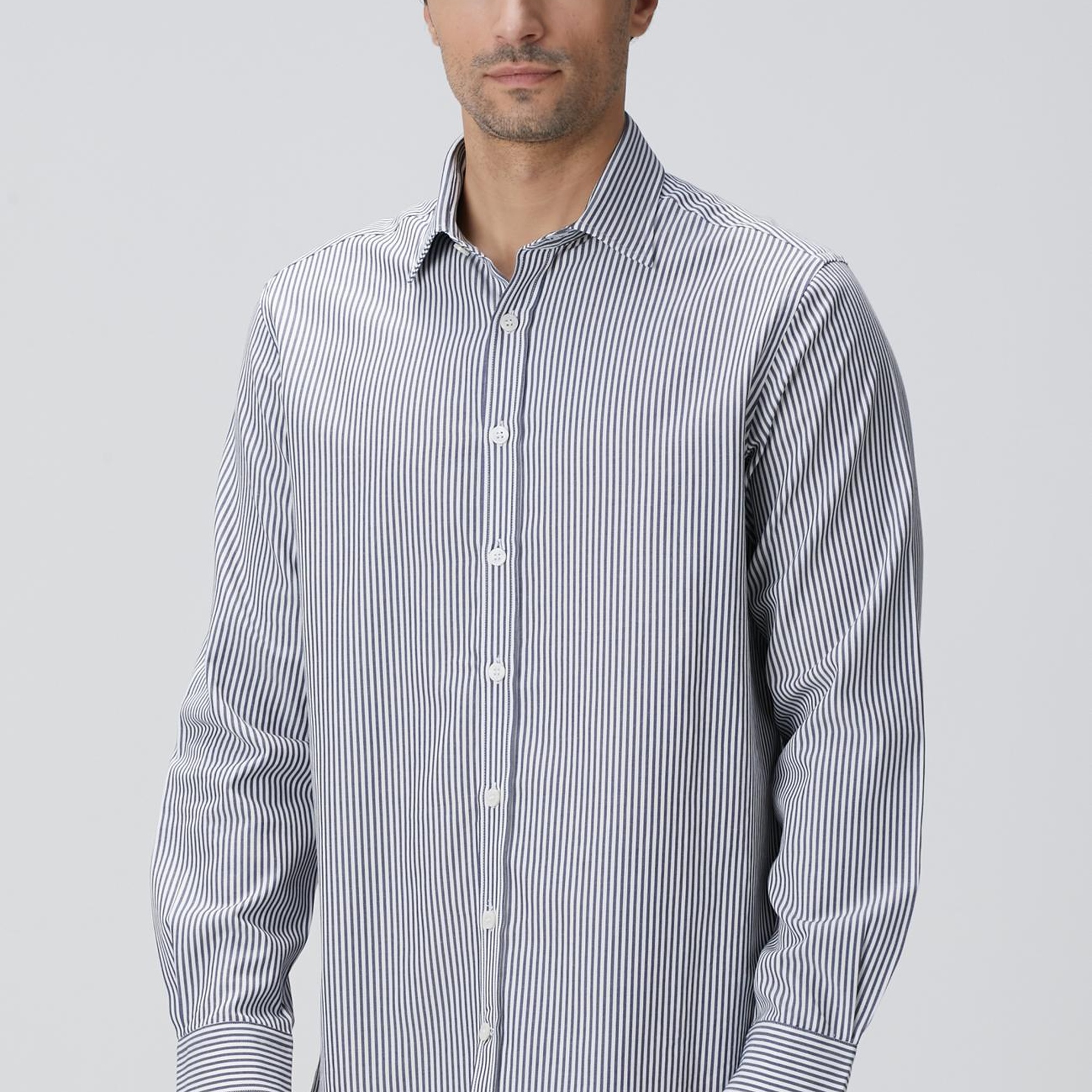 Network Erkek Indigo Çizgi Desenli Gömlek