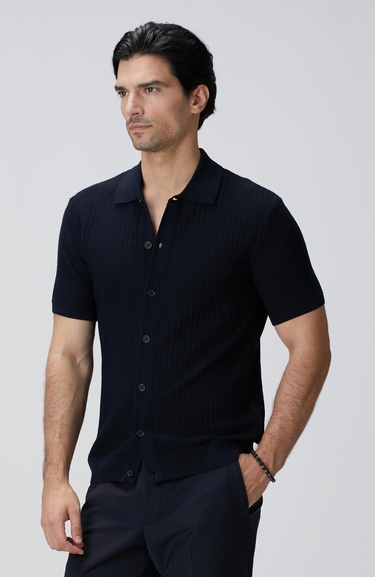  Network Erkek Lacivert Yün Karışımlı Triko Gömlek