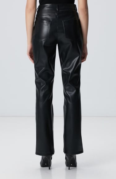  Network Kadın Siyah Kesik Detaylı Deri Pantolon