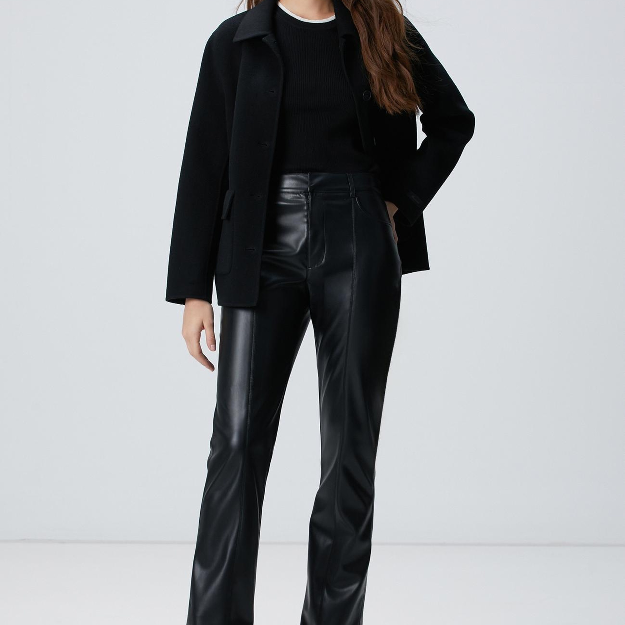 Network Kadın Siyah Kesik Detaylı Deri Pantolon