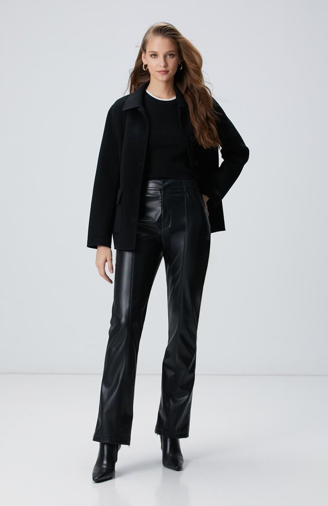  Network Kadın Siyah Kesik Detaylı Deri Pantolon