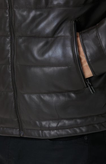  Network Erkek Kahverengi Dik Yaka Deri Mont