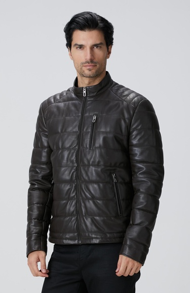  Network Erkek Kahverengi Dik Yaka Deri Mont