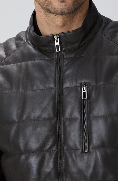  Network Erkek Kahverengi Dik Yaka Deri Mont