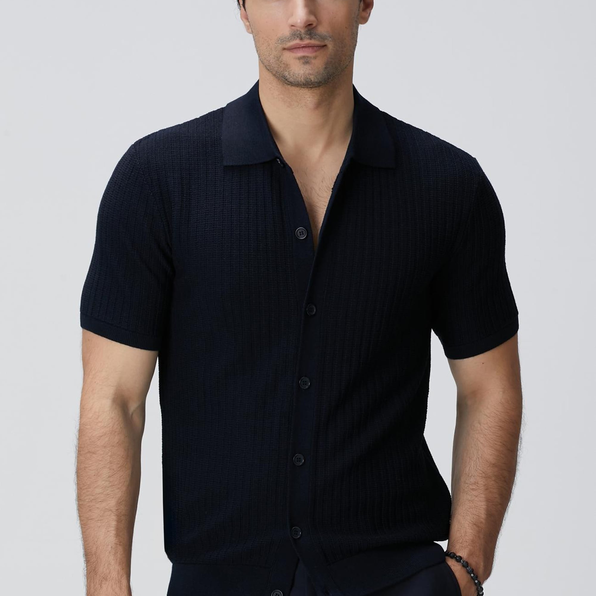 Network Erkek Lacivert Yün Karışımlı Triko Gömlek