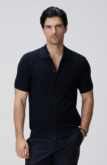  Network Erkek Lacivert Yün Karışımlı Triko Gömlek