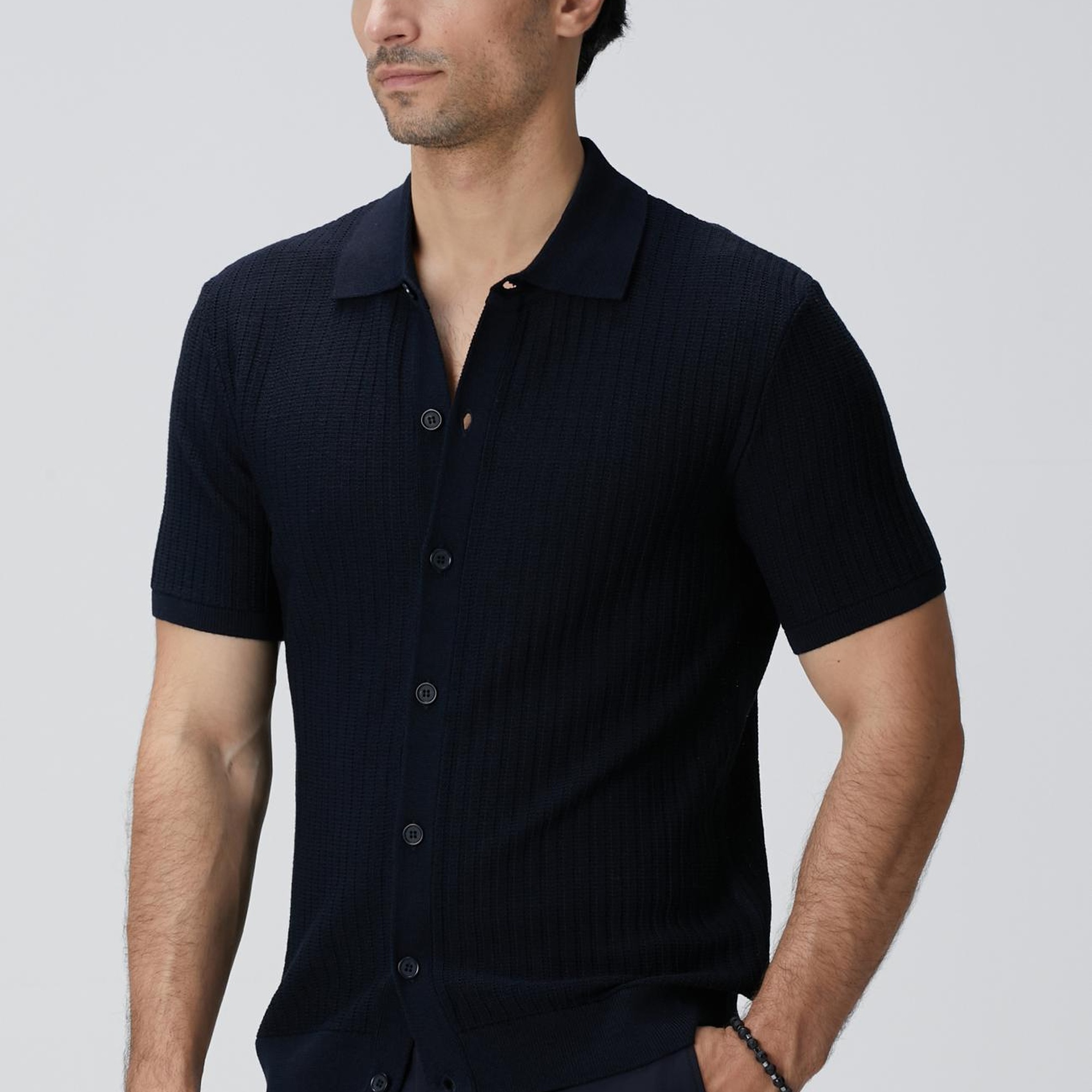 Network Erkek Lacivert Yün Karışımlı Triko Gömlek