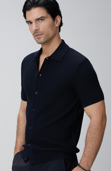  Network Erkek Lacivert Yün Karışımlı Triko Gömlek