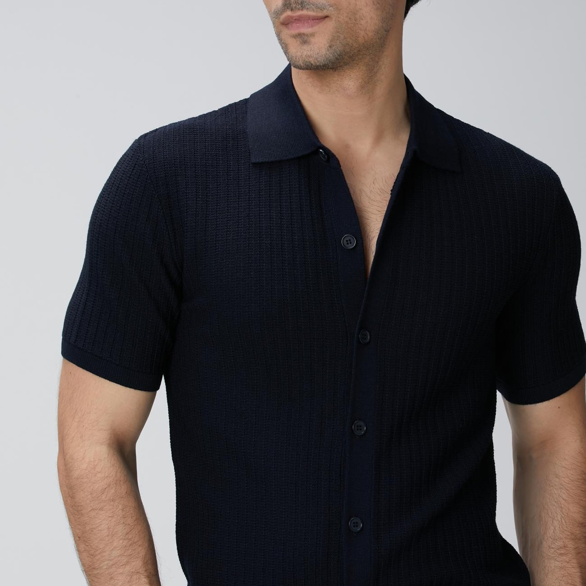 Network Erkek Lacivert Yün Karışımlı Triko Gömlek