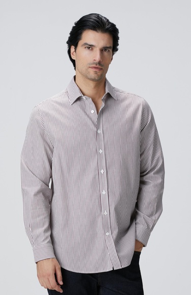  Network Erkek Bordo Çizgi Desenli Gömlek