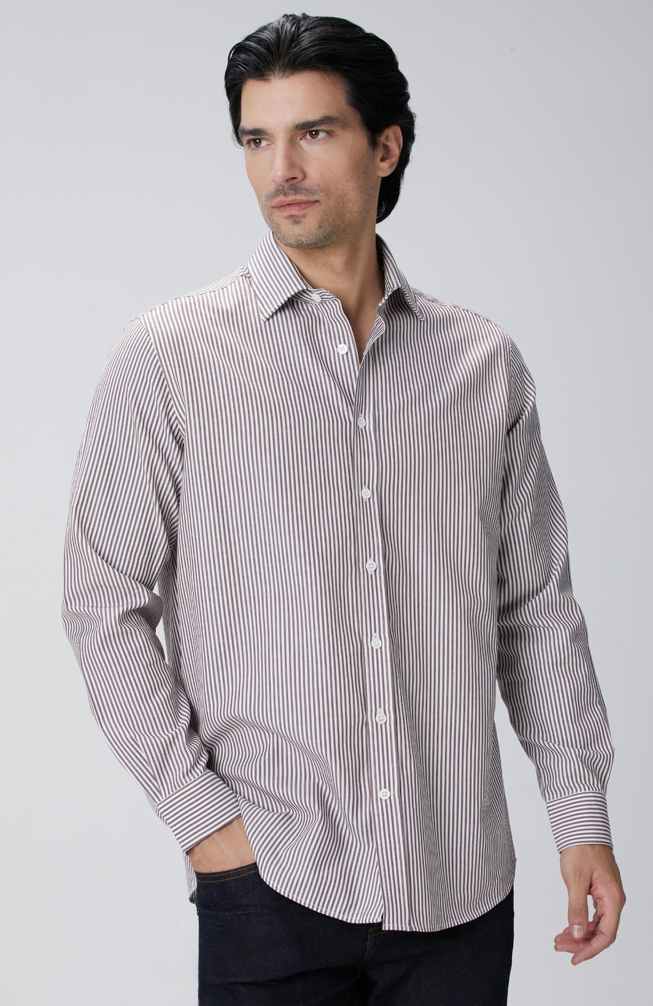  Network Erkek Bordo Çizgi Desenli Gömlek