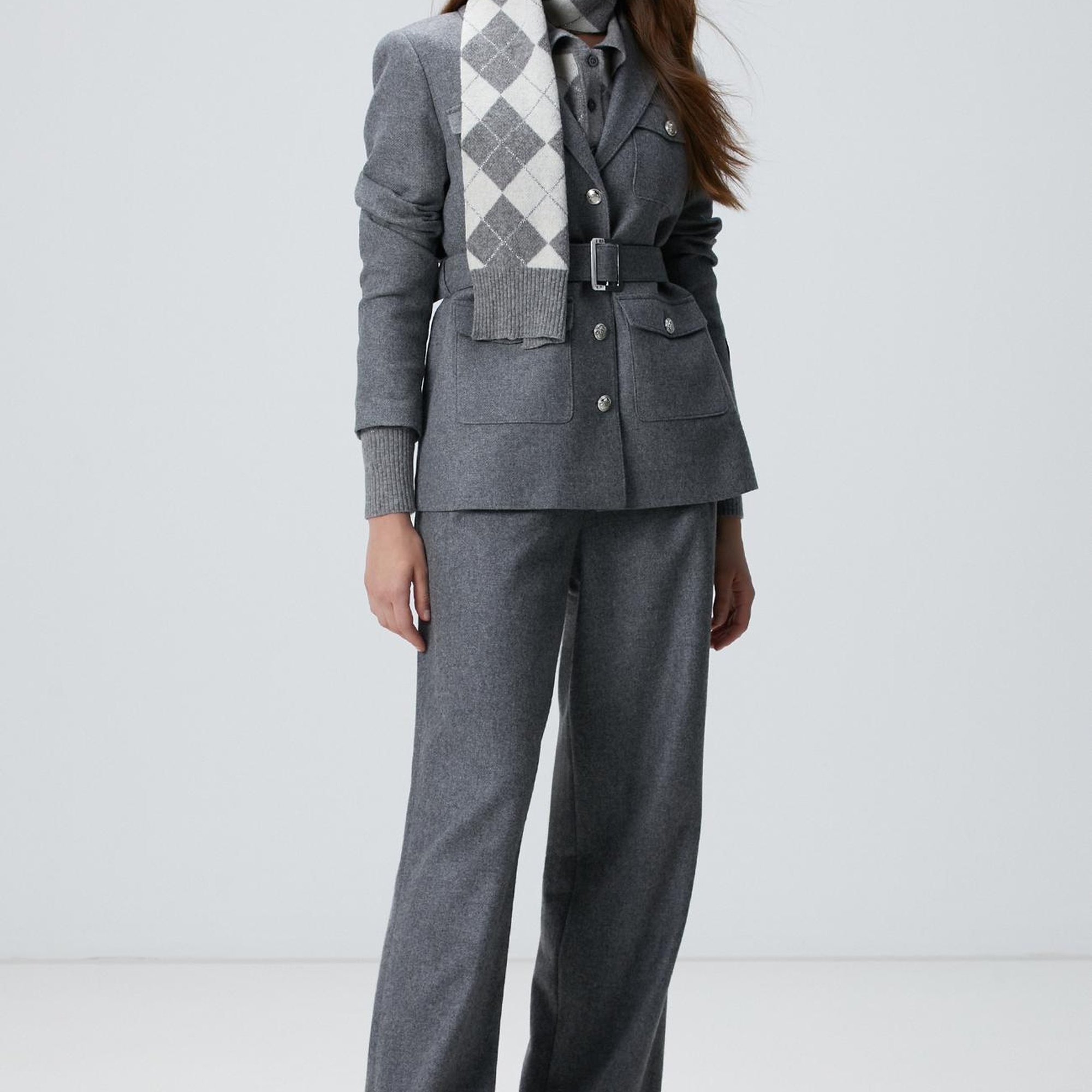 Network Kadın Gri Melanj Yün Karışımlı Pantolon