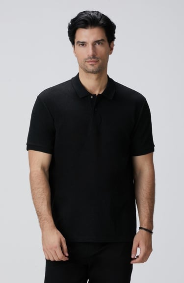  Network Erkek Siyah Polo Yaka T-shirt