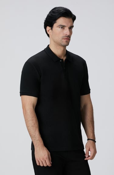  Network Erkek Siyah Polo Yaka T-shirt