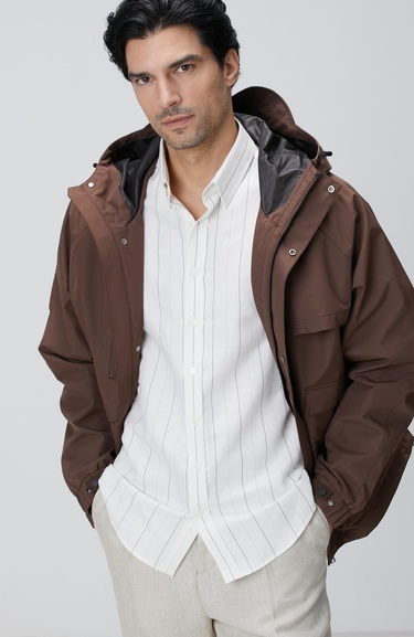  Network Erkek Kahverengi Kapüşonlu İnce Mont