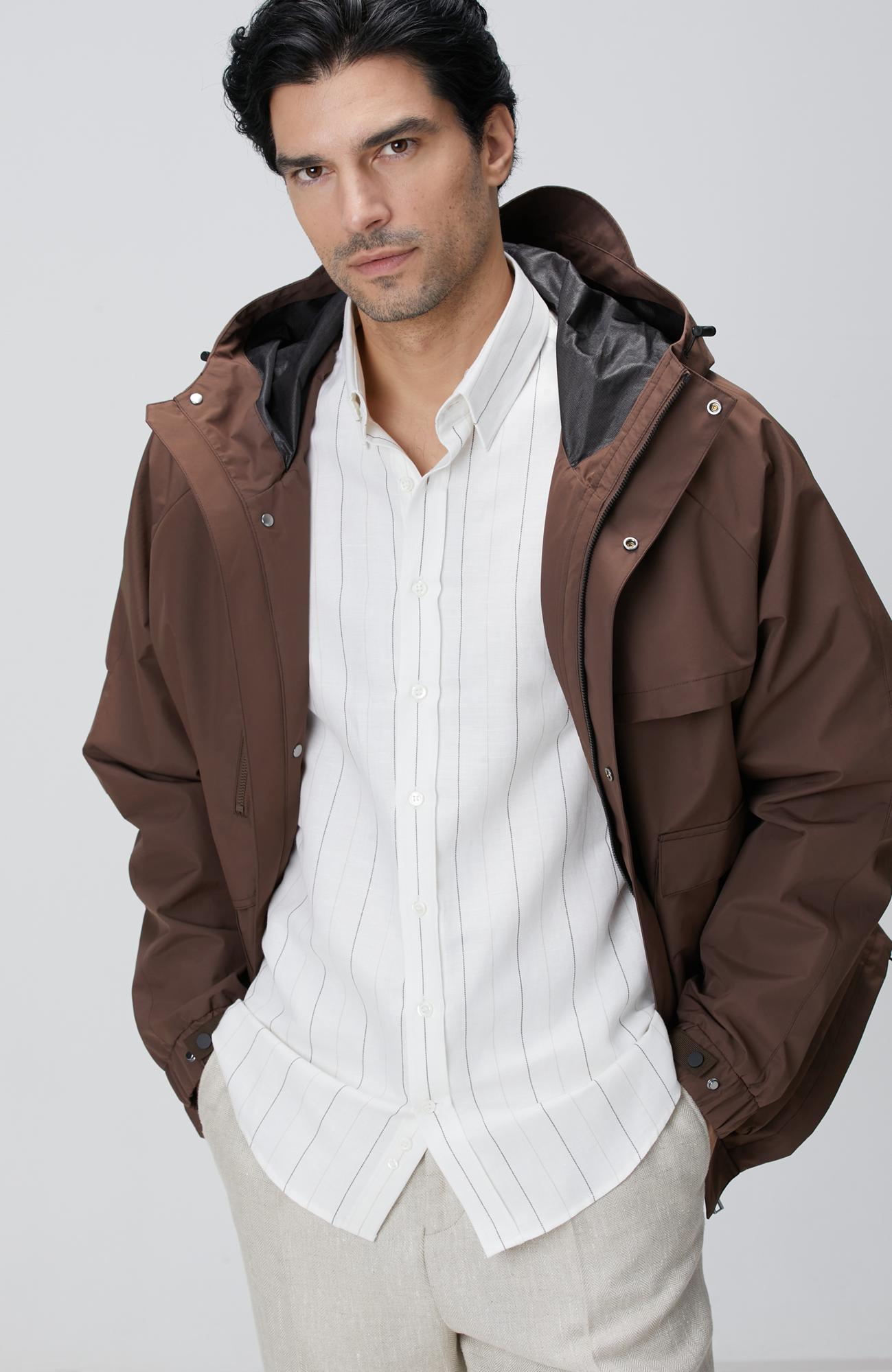  Network Erkek Kahverengi Kapüşonlu İnce Mont