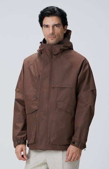  Network Erkek Kahverengi Kapüşonlu İnce Mont