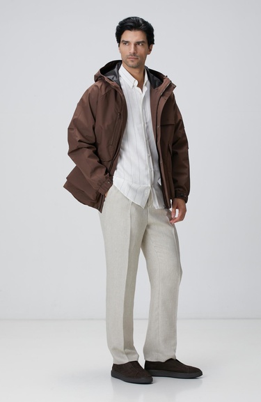  Network Erkek Kahverengi Kapüşonlu İnce Mont