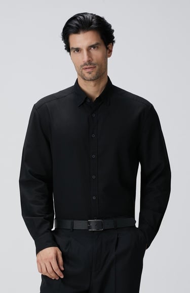  Network Erkek Siyah Yün Karışımlı Gömlek