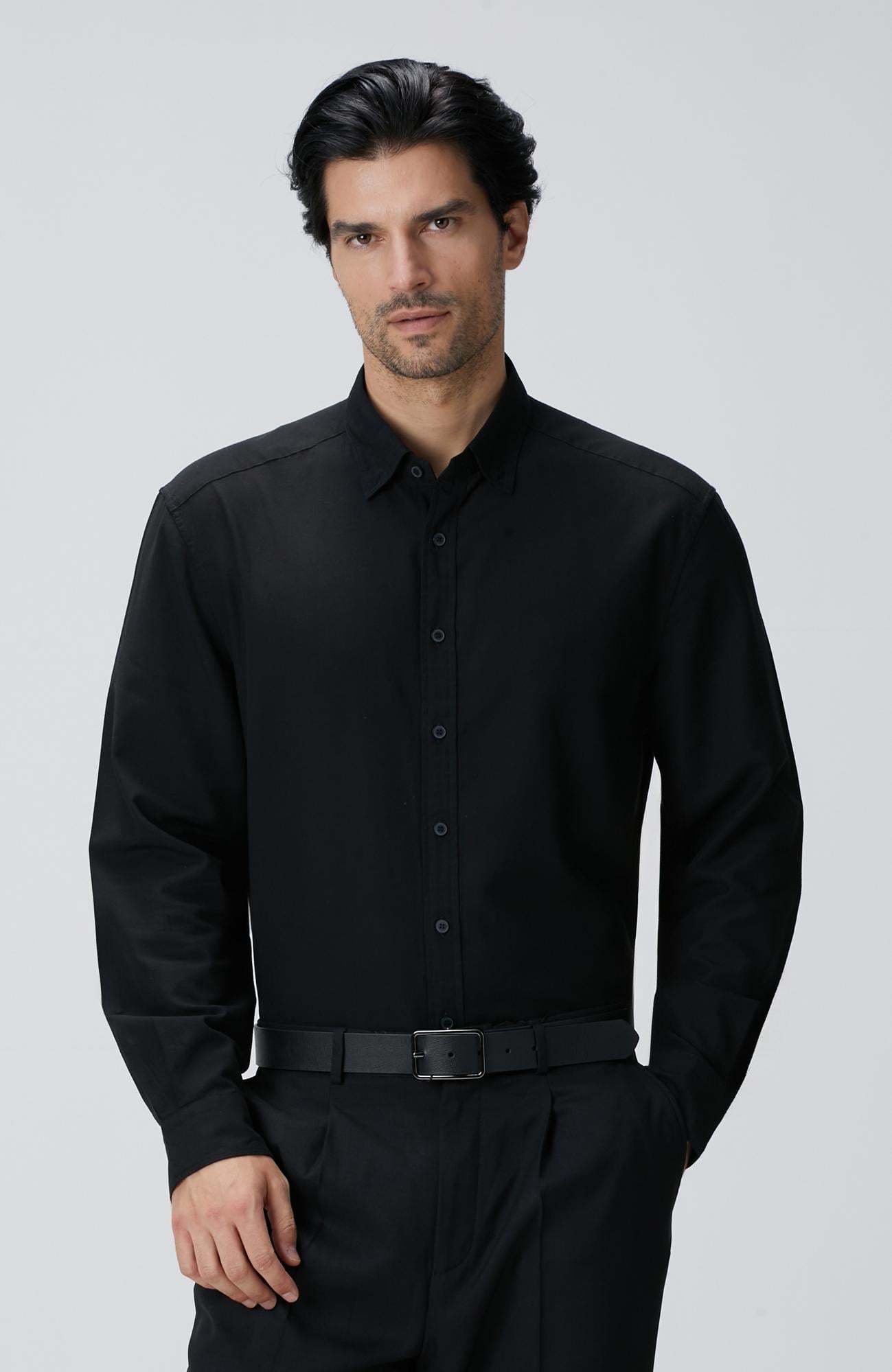  Network Erkek Siyah Yün Karışımlı Gömlek