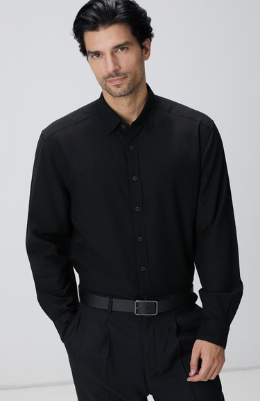  Network Erkek Siyah Yün Karışımlı Gömlek