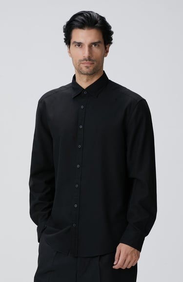  Network Erkek Siyah Yün Karışımlı Gömlek