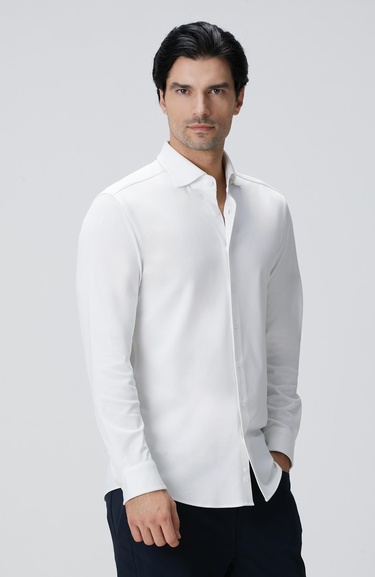  Network Erkek N-Tech Beyaz Fermuarlı Örme Gömlek