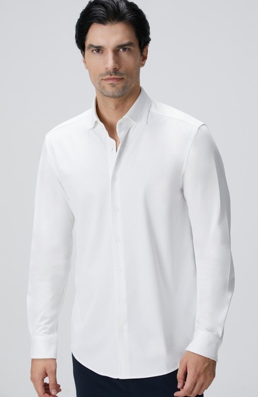  Network Erkek Beyaz N-Tech Fermuarlı Örme Gömlek