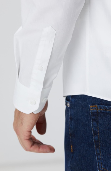  Network Erkek Beyaz Çizgi Desenli Non-Iron Gömlek