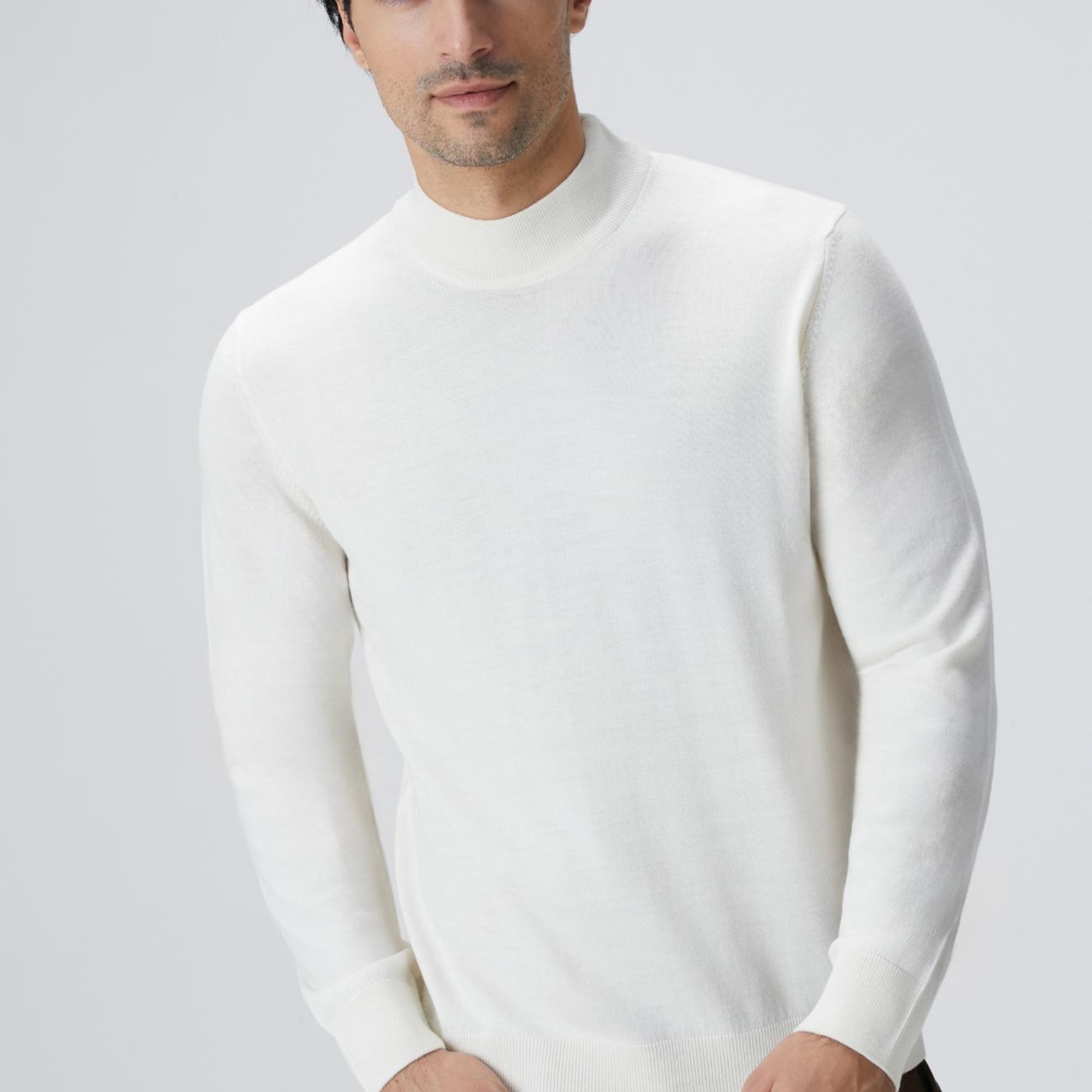 Network Erkek Beyaz Yün Karışımlı Kazak