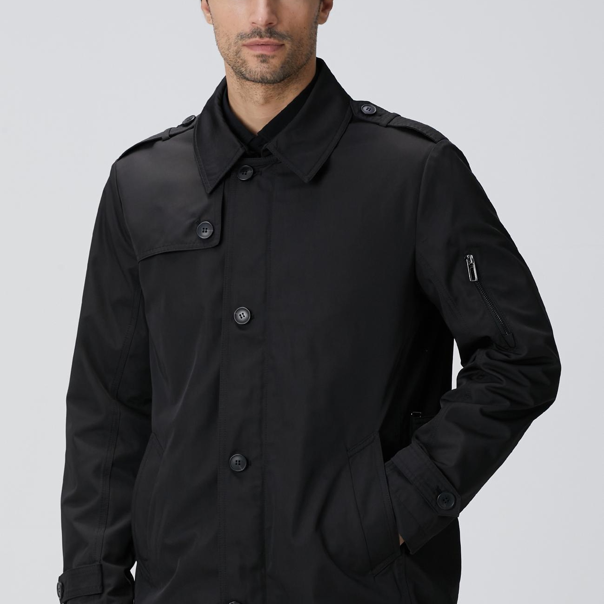 Network Erkek Siyah Trenchcoat