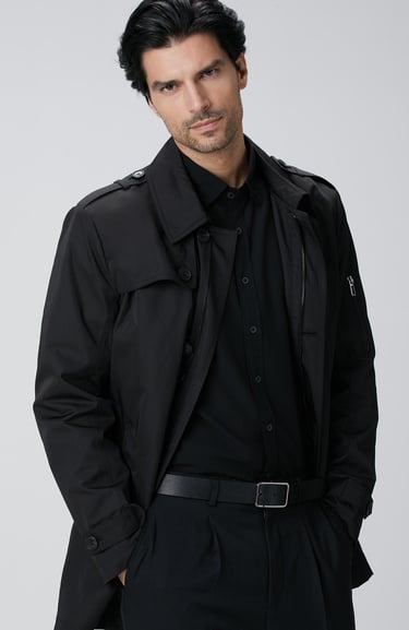  Network Erkek Siyah Trenchcoat