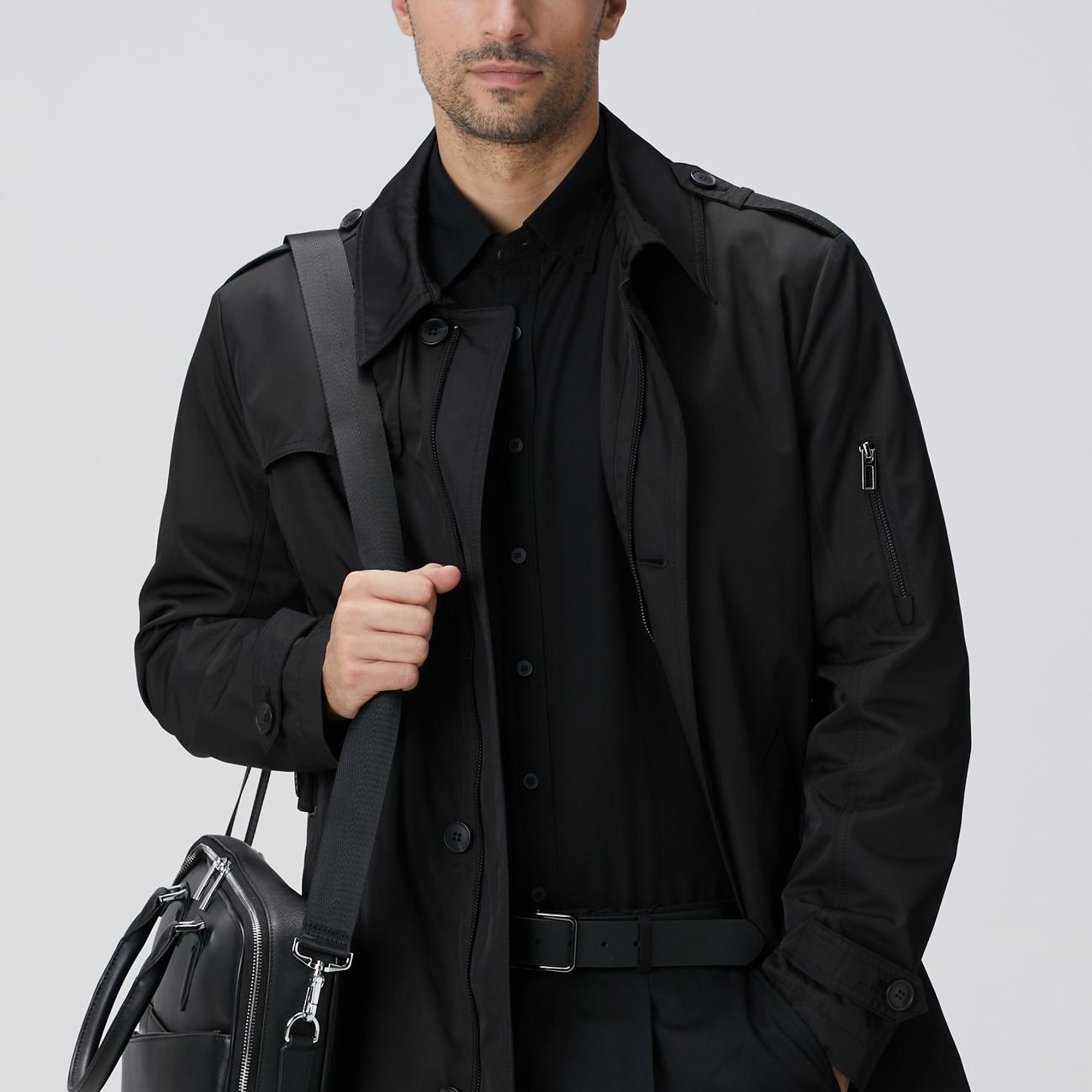 Network Erkek Siyah Trenchcoat