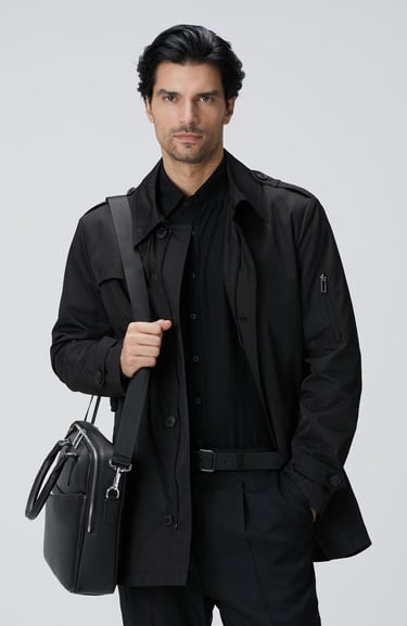  Network Erkek Siyah Trenchcoat