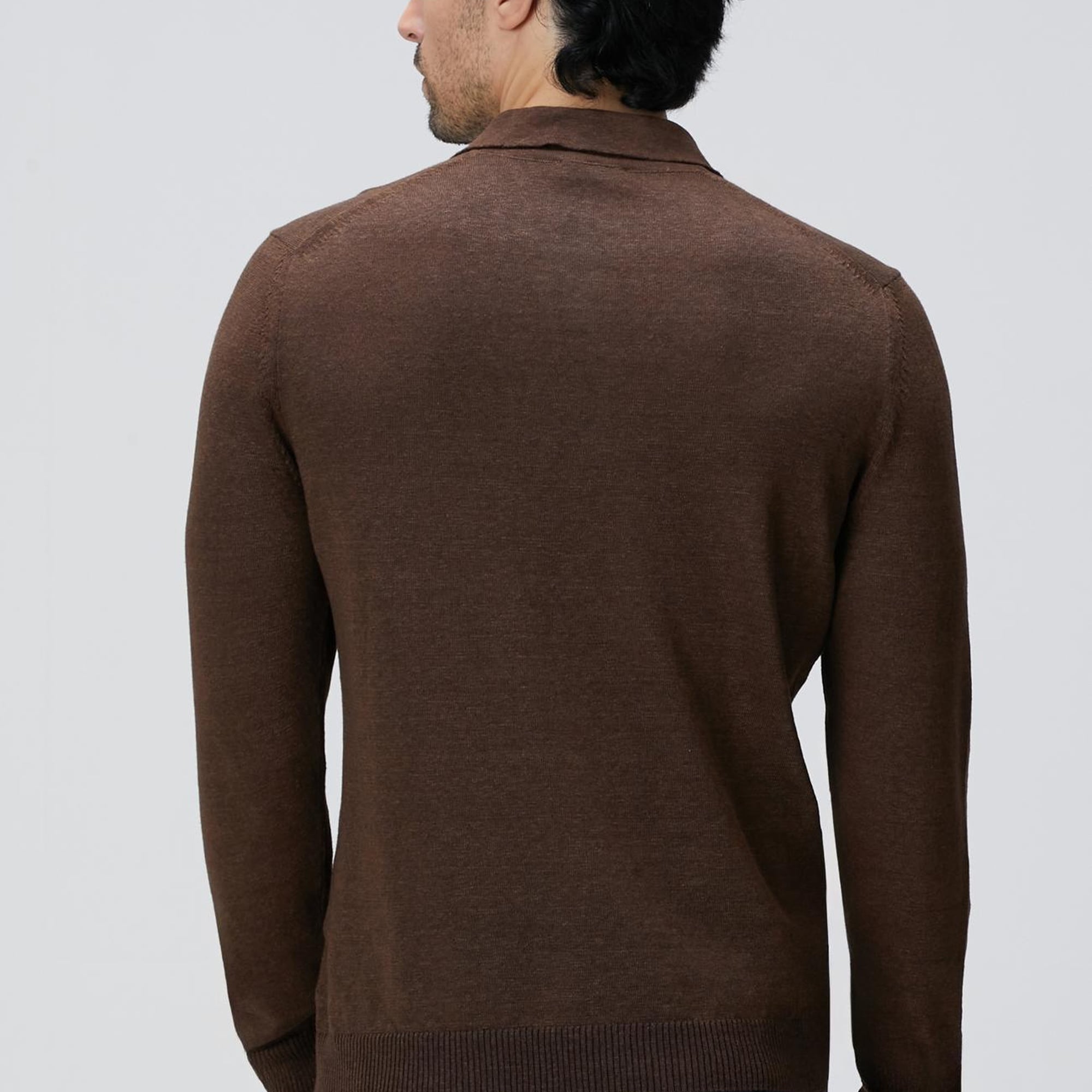 Network Erkek Kahverengi Polo Yaka Keten Karışımlı Triko Kazak