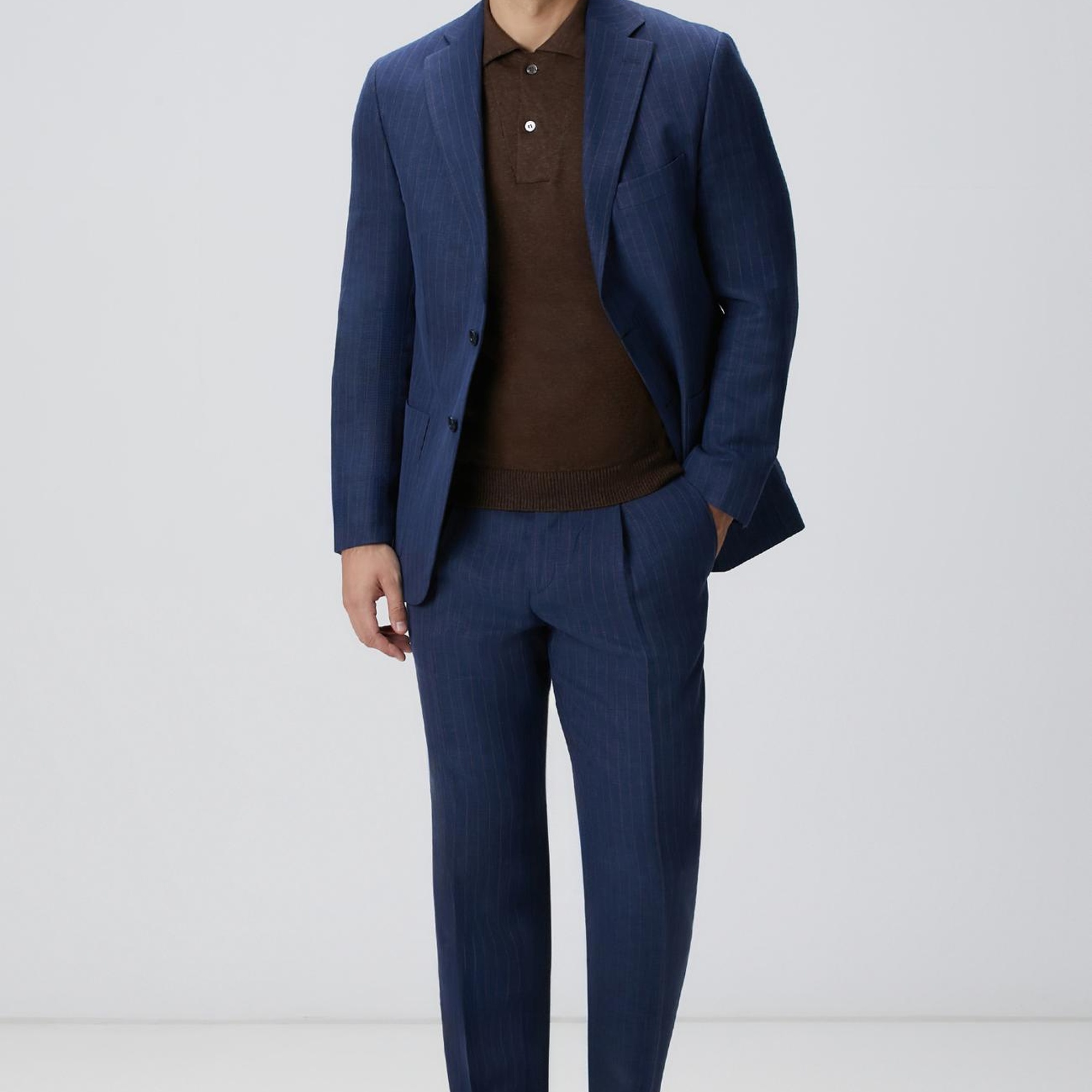 Network Erkek Kahverengi Polo Yaka Keten Karışımlı Triko Kazak