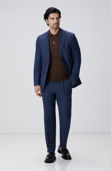  Network Erkek Kahverengi Polo Yaka Keten Karışımlı Triko Kazak