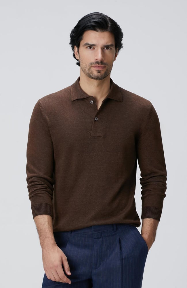  Network Erkek Kahverengi Polo Yaka Keten Karışımlı Triko Kazak