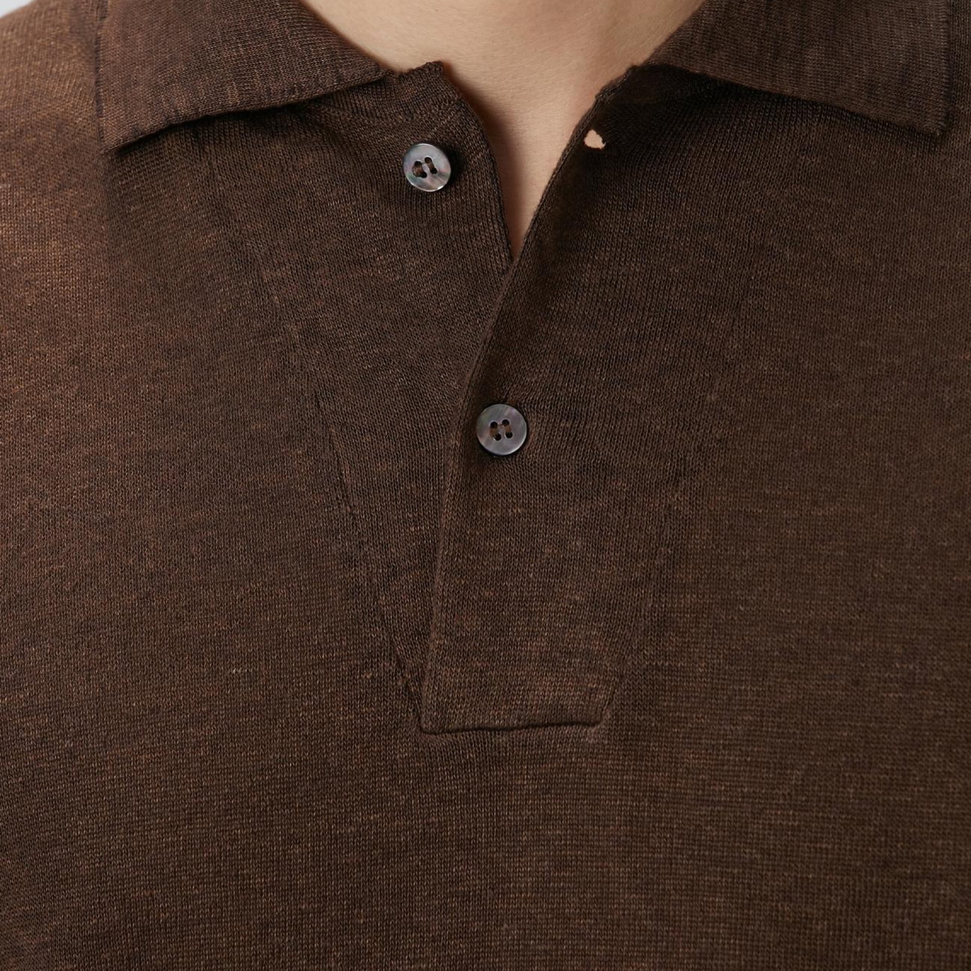 Network Erkek Kahverengi Polo Yaka Keten Karışımlı Triko Kazak