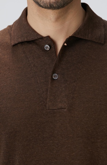  Network Erkek Kahverengi Polo Yaka Keten Karışımlı Triko Kazak