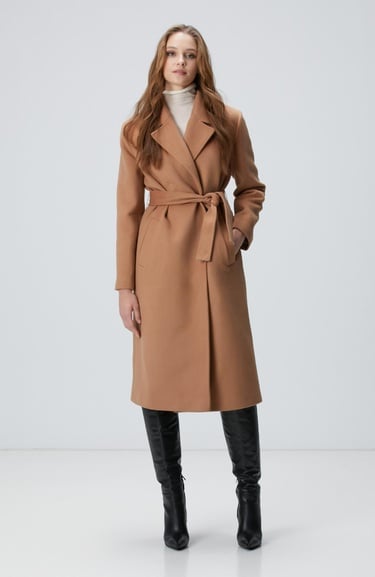  Network Kadın Camel Kaşmir ve Yün Karışımlı Palto