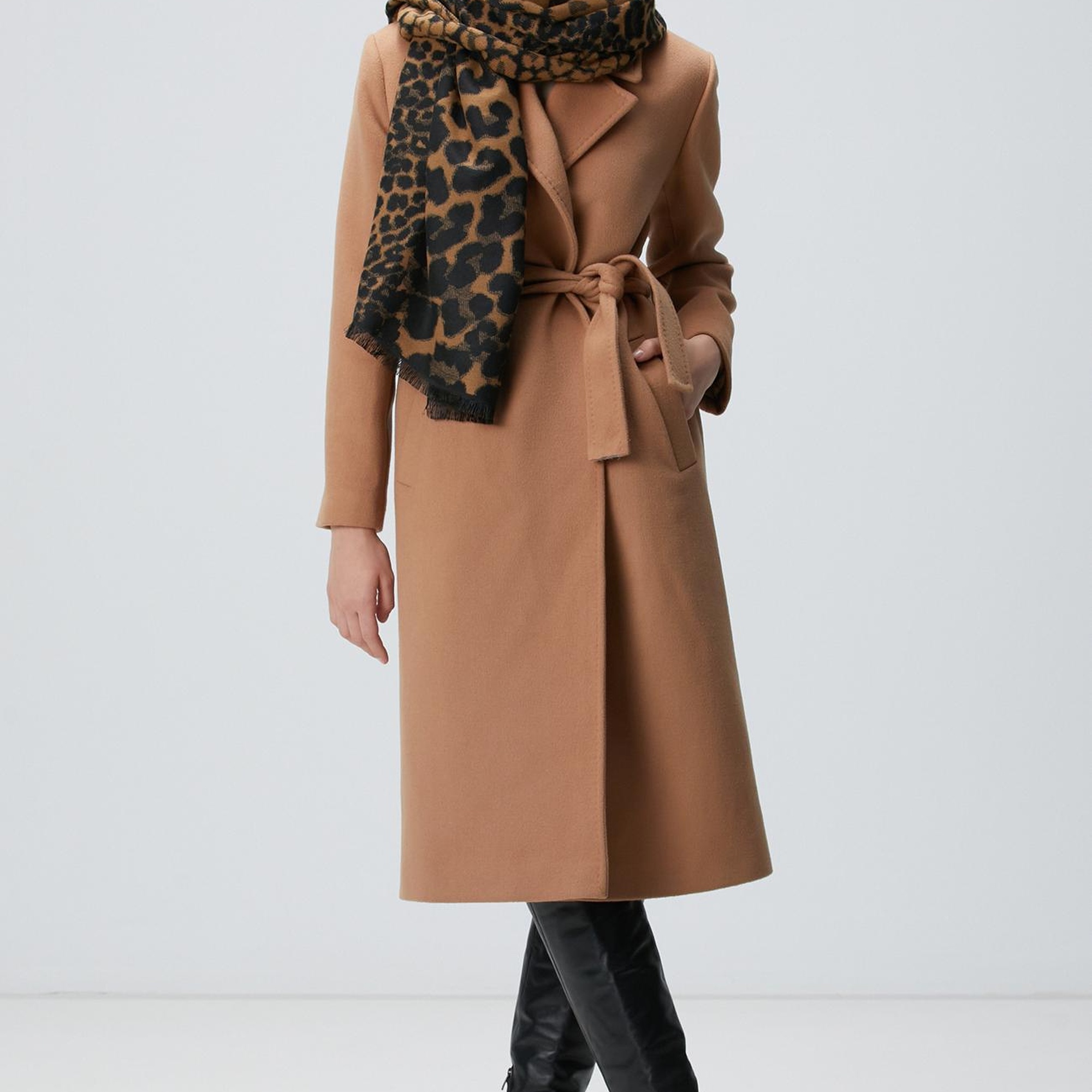 Network Kadın Camel Kaşmir ve Yün Karışımlı Palto