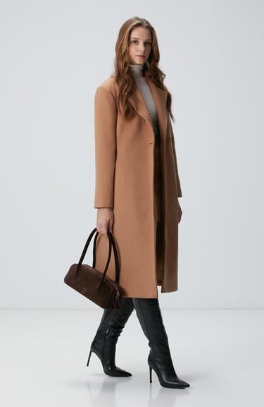  Network Kadın Camel Kaşmir ve Yün Karışımlı Palto