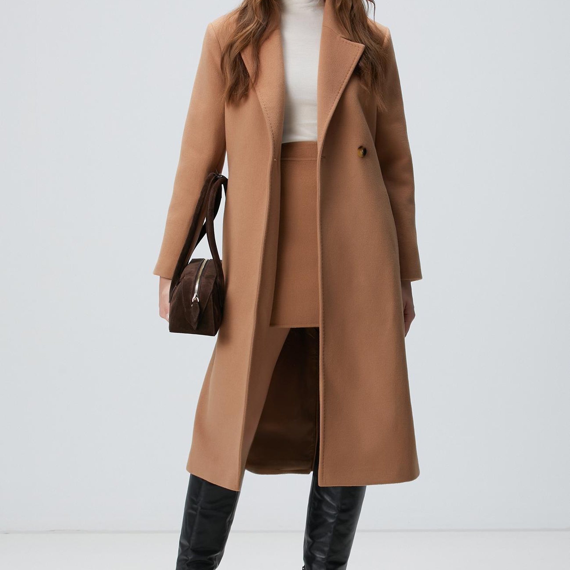 Network Kadın Camel Kaşmir ve Yün Karışımlı Palto