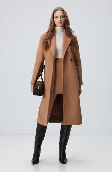  Network Kadın Camel Kaşmir ve Yün Karışımlı Palto