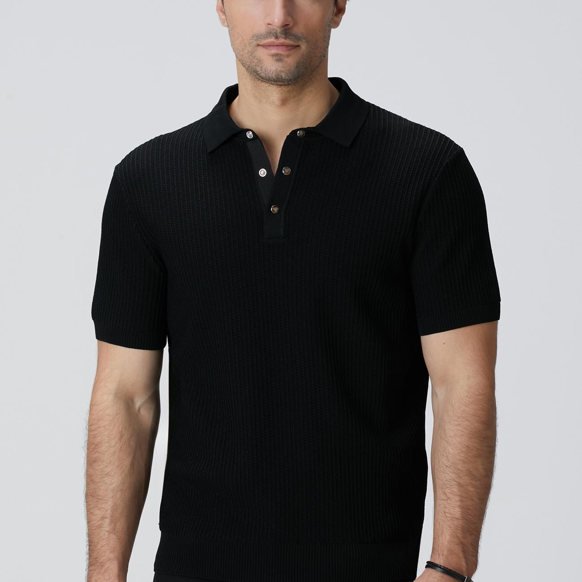 Network Erkek Siyah Polo Yaka Düğmeli Triko Kazak