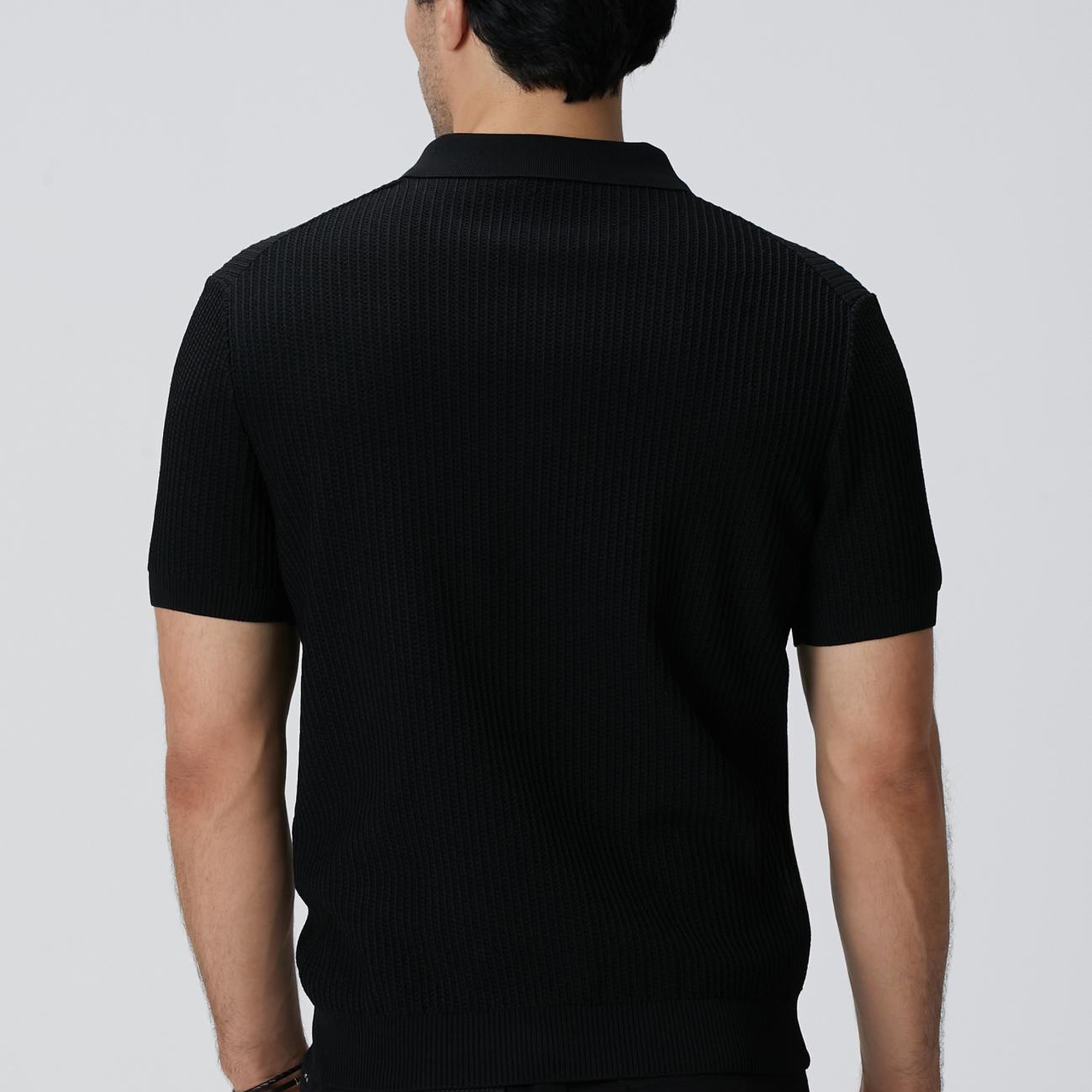 Network Erkek Siyah Polo Yaka Düğmeli Triko Kazak