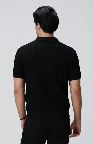  Network Erkek Siyah Polo Yaka Düğmeli Triko Kazak